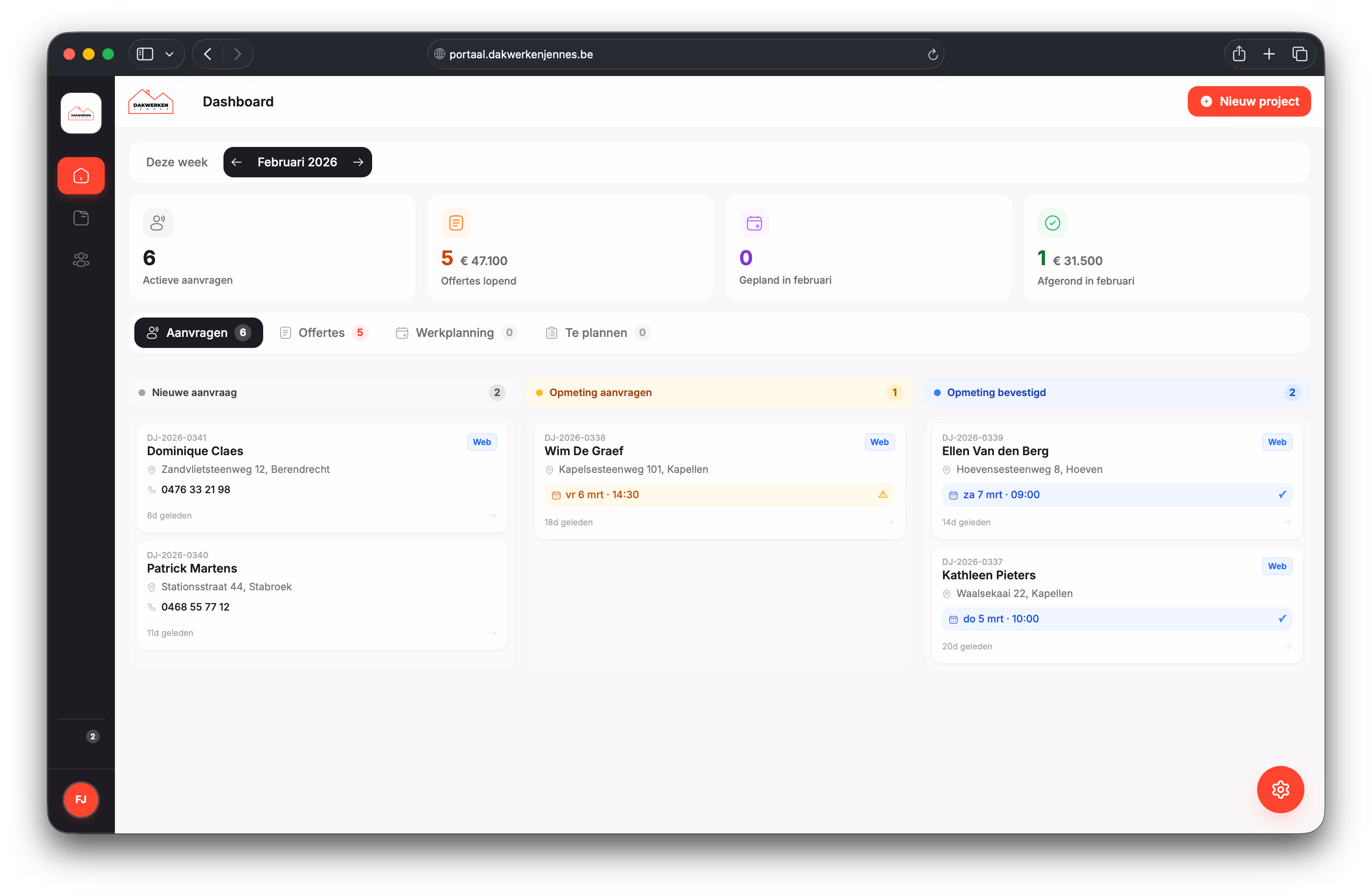 Dashboard van het Jennes-platform.